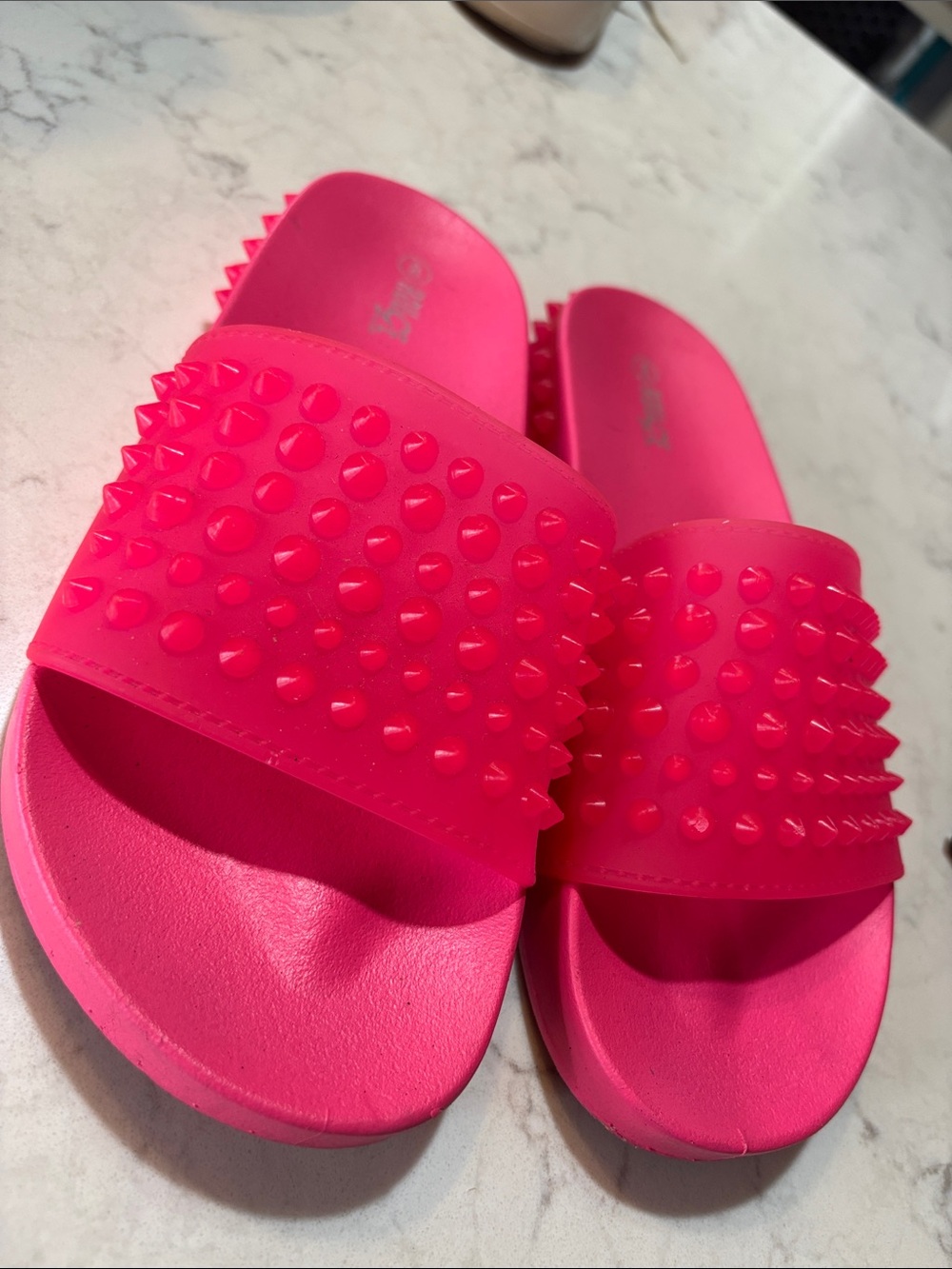 Rouge! Neon Pink Studded Slide Sandals